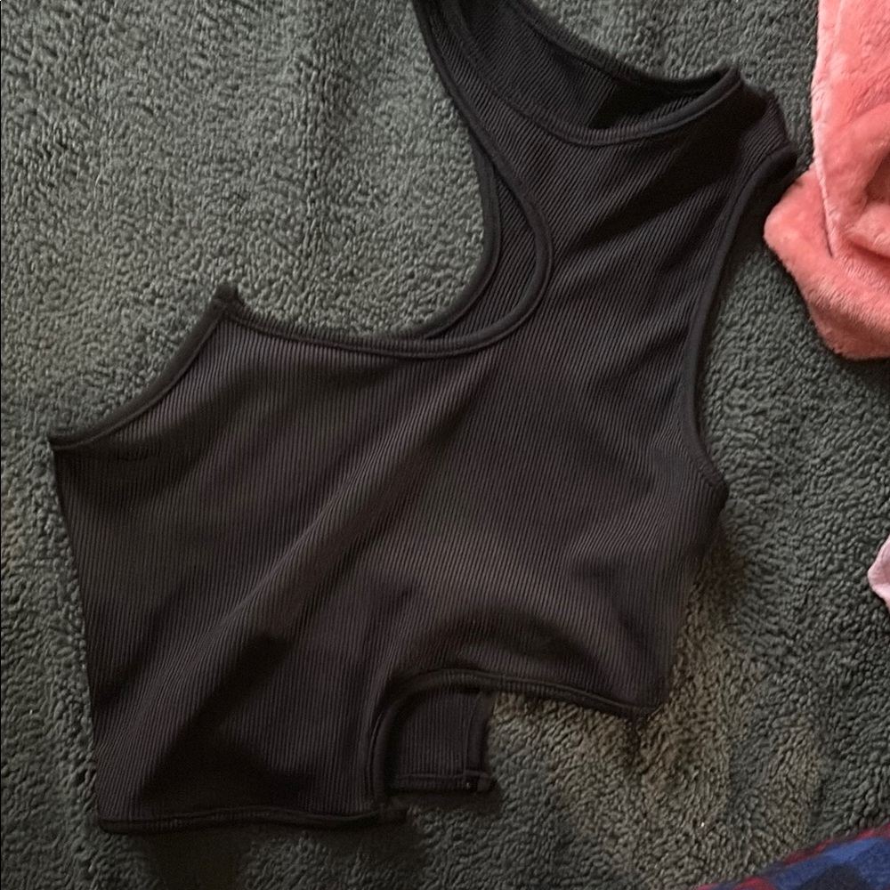 Black Asymmetrical Ribbed Women's Top